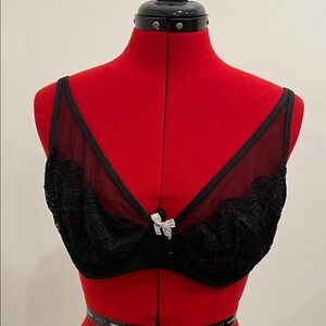 Victoria's Secret Black Lace Bra with White Bow